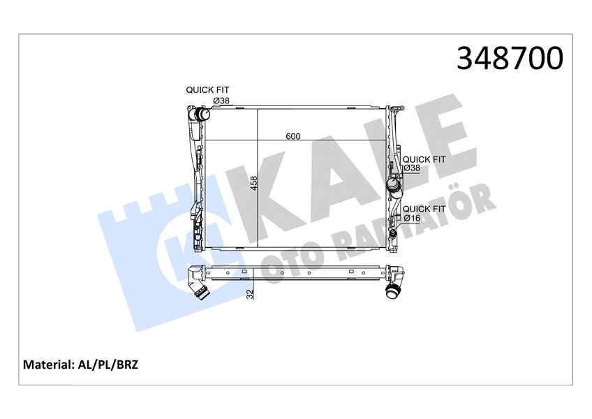 BMW E81 E82 E87 E88 E90 E91 E92 E93 E84 Motor Su Radyatörü KALE-RADYATOR