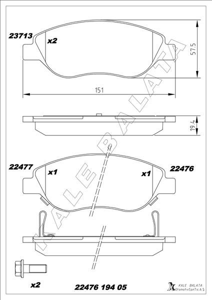 Fiat Egea Ön Balata Büyük Tip KALE-BALATA