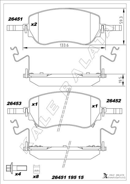 Fiat Egea Ön Fren Balatası Aksesuarlı KALE-BALATA