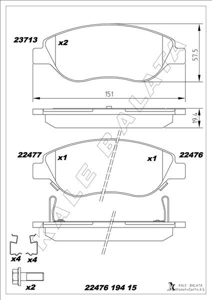 Fiat Egea Ön Balata Büyük Tip 8 Adet Klips KALE-BALATA
