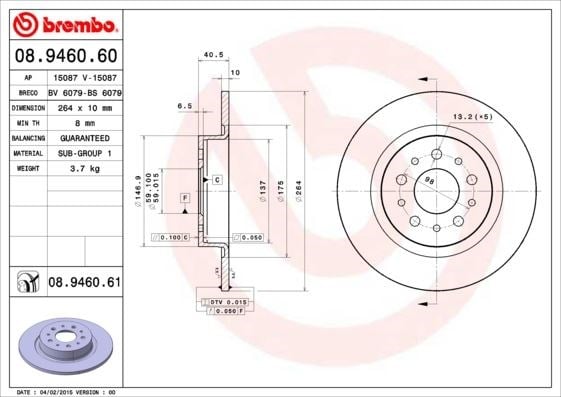 Fiat Egea 500L Arka Fren Diski [264x10x40] BREMBO