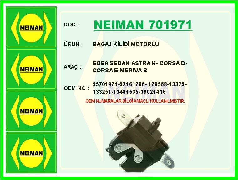 Fiat Egea Sedan Opel Astra K Corsa D Corsa E Meriva B Motorlu Bagaj Kilidi BESCHER