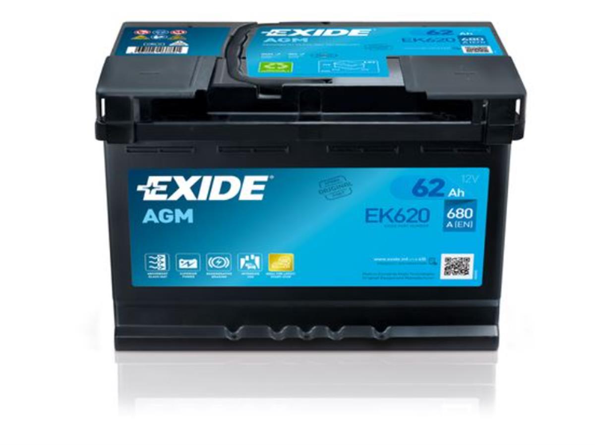 Exıde 62Ah 680Cca L2 Agm Radıal Start-Stop Düz B13 Tırnaklı 242×175×190