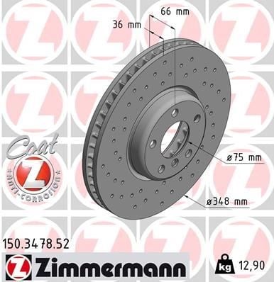BMW F07 F10 F11 F06 F12 F13 F01 F02 Ön Sol Fren Diski Delikli ZIMMERMANN