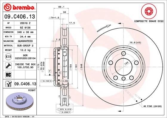 BMW F07 Ön Sağ Fren Diski BREMBO