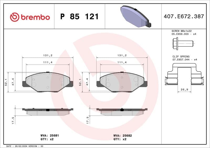 Skoda Fabia Ön Disk Fren Balatası BREMBO