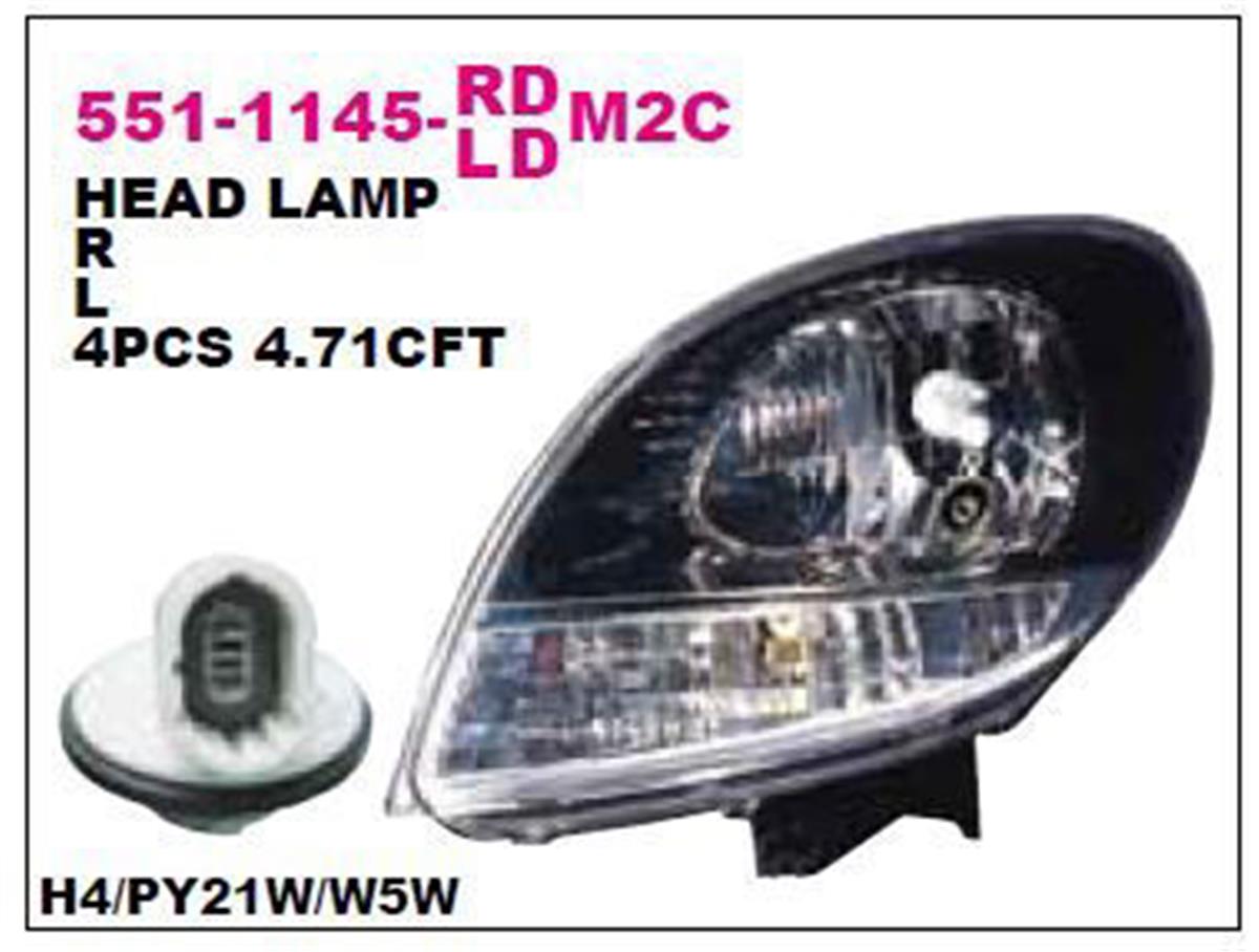 Far Motorlu Sol (Sıyah Ic +Seffaf  Sınyal)- (Renault: Kango 2003=>2008)