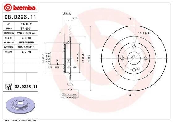 Fiat Arka Fren Diski UV Kaplamalı BREMBO