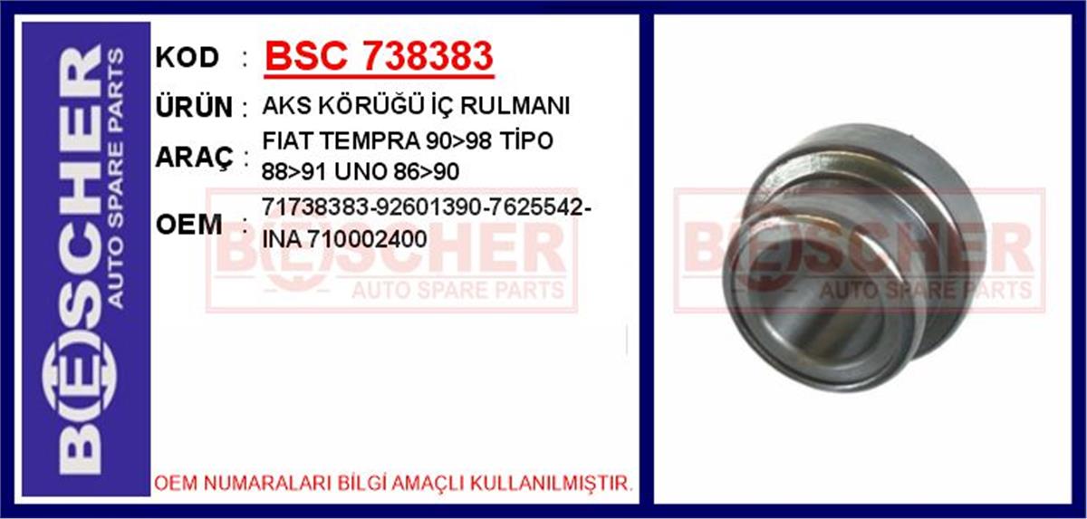 Fiat Tempra Tipo Uno Aks Körüğü İç Rulmanı 71738383-92601390-7625542-Ina7
