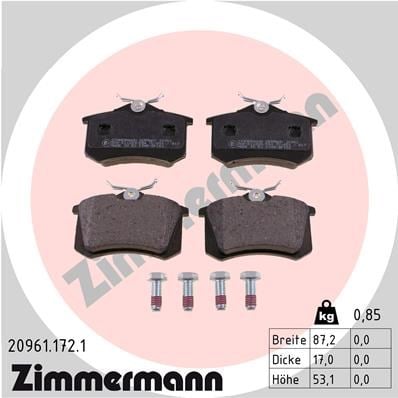 Renault Fluence Arka Balata Megane II Megane III Peugeot 207 308 307 Partner... ZIMMERMANN