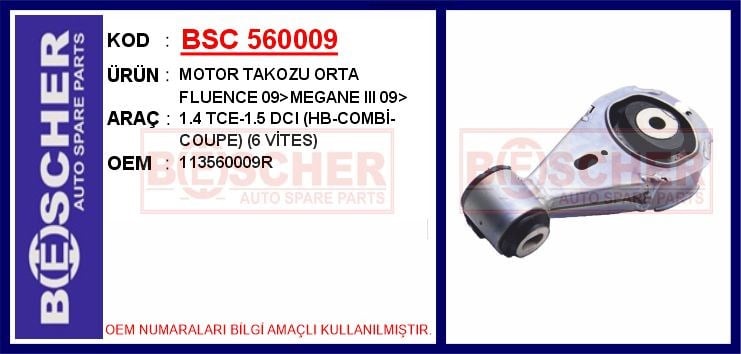 Renault Fluence Orta Motor Takozu 1.4 TCE-1.5 DCI 6 Vites BESCHER