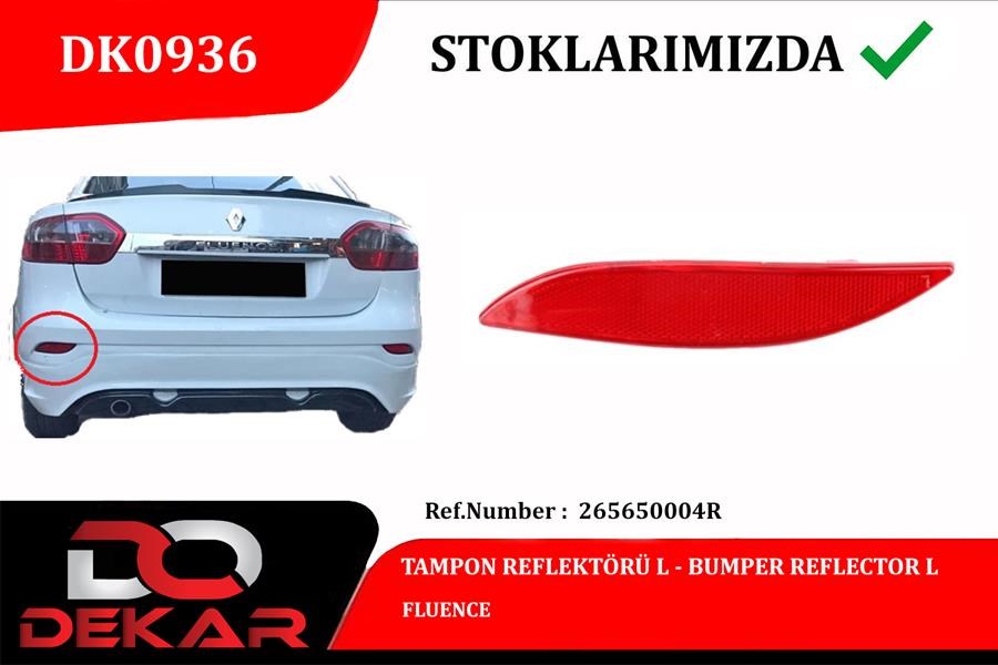 Renault Fluence Tampon Reflektörü Sol DEKAR