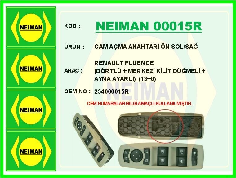 Renault Fluence Cam Açma Anahtarı Ön Sol/Sağ BESCHER