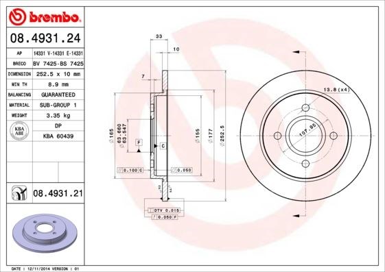 Ford Focus I 98>04 Sierra Scorpio 94>98 Fiesta 13>17 Arka Fren Aynası BREMBO