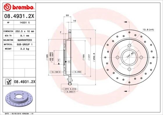 Ford Focus I 98>04 Sierra Scorpio 94>98 Fiesta 13>17 Arka Fren Aynası Delikli BREMBO