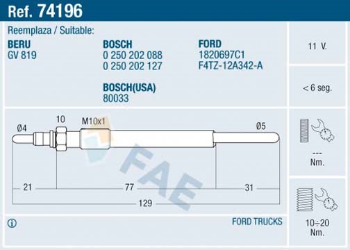 Ford Ecoline Kızdırma Bujisi 11V FAE