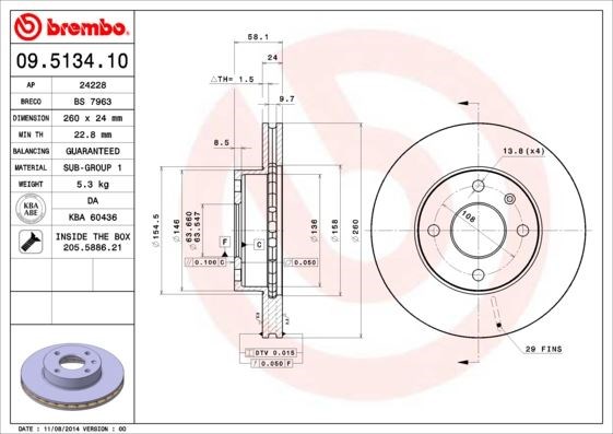 Ford Ön Fren Diski Standard BREMBO