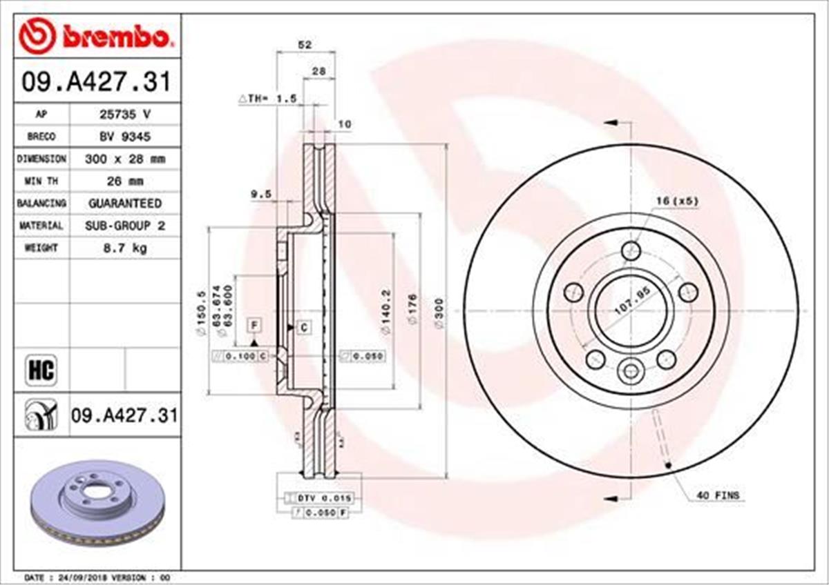 Ford Mondeo Land Rover Freelander 2 Fren Diski Ön 300Mm 7G911125ba-Lr007055-Lr000571
