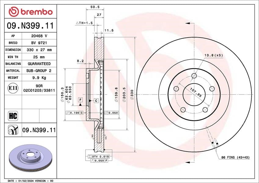 Ford Kuga III Ön Fren Disk Aynası BREMBO