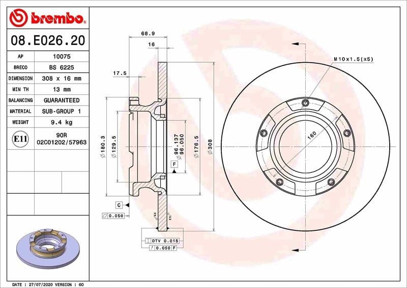 Ford Transit Custom V362 Arka Fren Disk Aynası ABS'li BREMBO