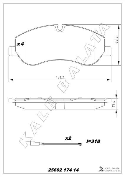 Ford Transit V363 Ön Fren Balatası Kablolu KALE-BALATA