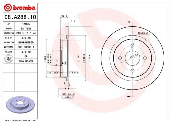Ford Arka Fren Diski Standart BREMBO