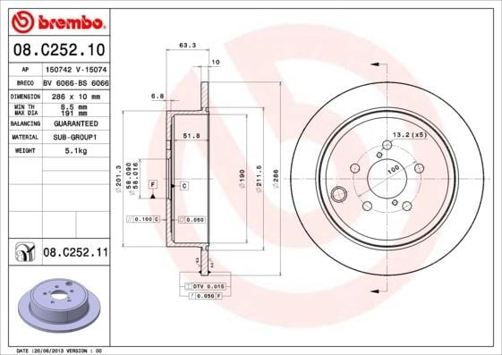 Subaru Forester Impreza Legacy Outback Arka Fren Diski Düz BREMBO