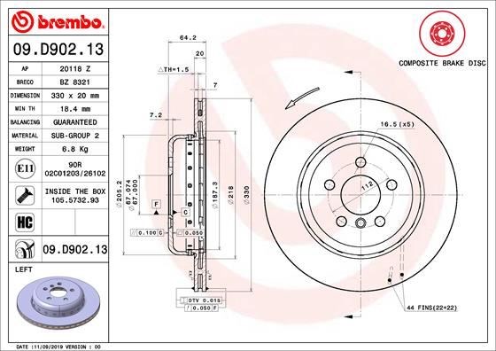 BMW G20 Arka Fren Diski Sol BREMBO