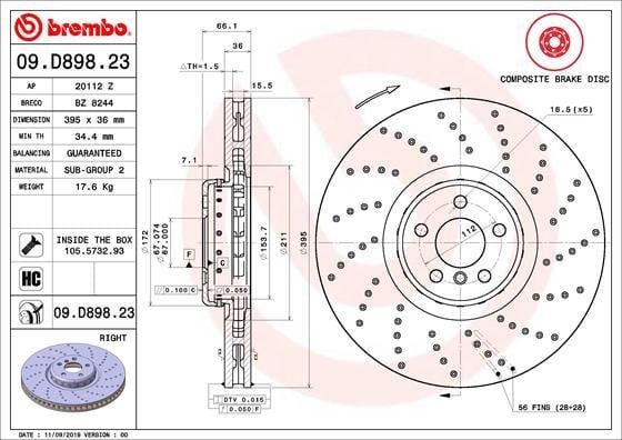 BMW G30 Ön Fren Diski Sağ Delikli M Performance BREMBO