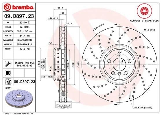 BMW G30 Ön Fren Diski Sol Delikli M Performance BREMBO