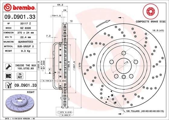 BMW G30 Arka Fren Diski Sağ Delikli M Performance BREMBO