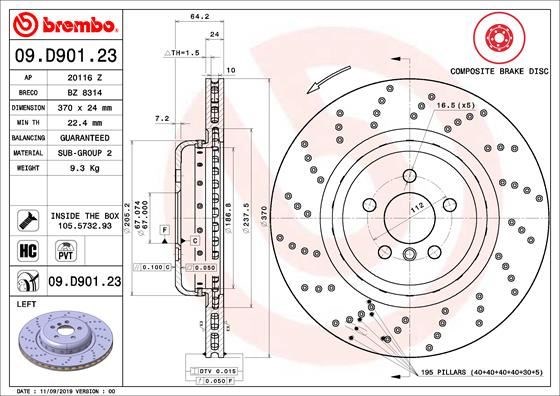 BMW G30 Arka Fren Diski Sol Delikli M Performance BREMBO