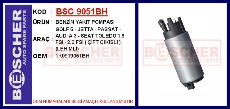 Volkswagen Golf 5 Benzin Yakıt Pompası 1.6 FSI - 2.0 FSI Çift Çıkış BESCHER