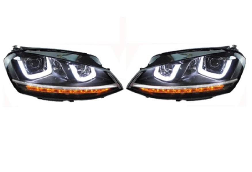 Volkswagen Golf 7 Ön Far Set Çift U LED Kayar Sinyal DOGAN-