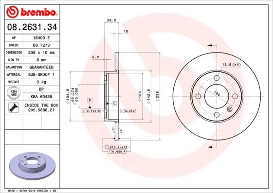 Volkswagen Golf 80-90 Polo 95-01 Passat 80-97 Ön Fren Aynası 239x9.9x4DL BREMBO