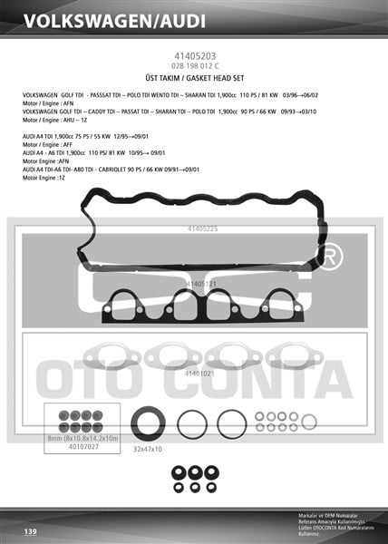 Volkswagen Golf III Üst Takım Contası SKC Siz Keçeli 1.9 TDI OTOCONTA