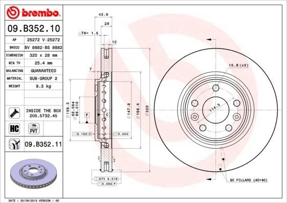 Renault Grand Scenic III Ön Fren Aynası [320x28x5 Delik, Havalı] BREMBO