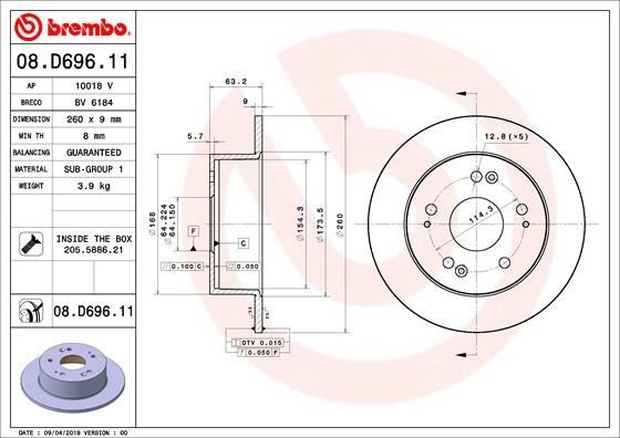 Honda Arka Fren Diski UV Kaplamalı BREMBO