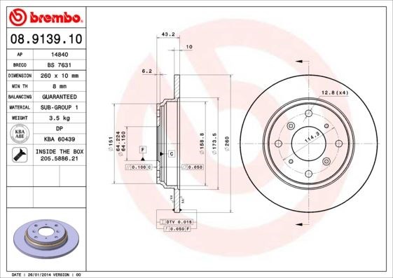 Honda Arka Fren Diski Standard BREMBO