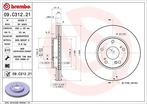 Honda Civic Ön Fren Diski Hava Kanallı Yüksek Karbonlu BREMBO