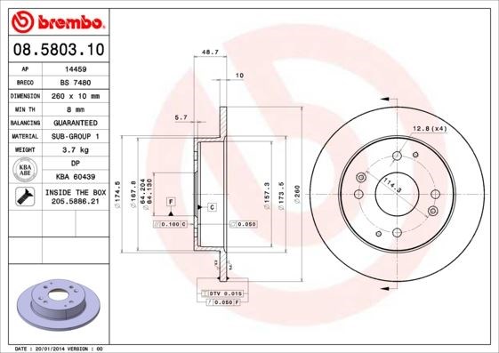 Honda Accord Arka Dolu Tip Fren Diski BREMBO