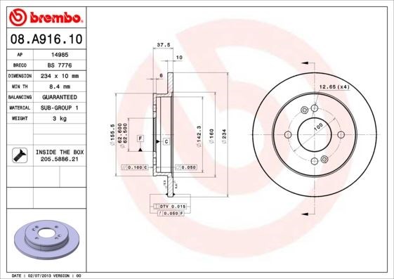 Hyundai i10 Kia Picanto Arka Fren Diski Dolu Tip BREMBO