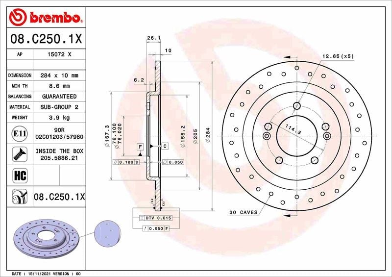Hyundai i30 Kia Ceed Arka Fren Diski Dolu Tip Delikli BREMBO