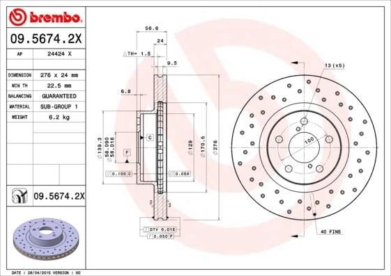 Subaru Impreza BRZ Forester Ön Fren Diski Hava Kanallı Delikli BREMBO