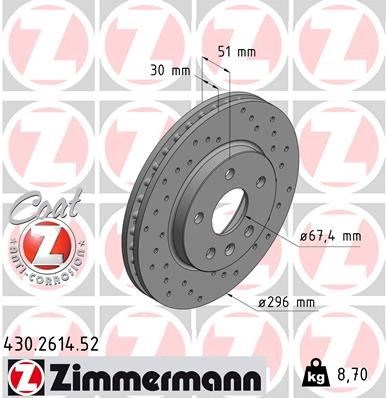 Opel Insignia A Ön Fren Diski Havalı Delikli 296mm 16 Jant ZIMMERMANN