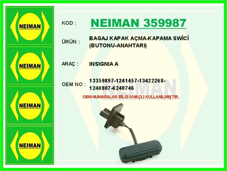 Opel Insignia A Bagaj Kapak Açma-Kapama Swici Butonu-Anahtarı BESCHER