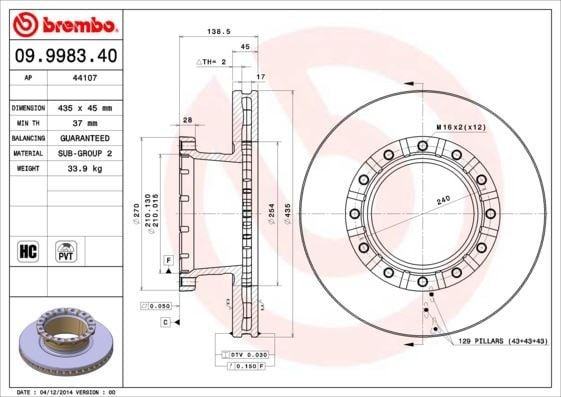 Iveco Eurocargo Eurostar Eurotech Ön Fren Diski BREMBO