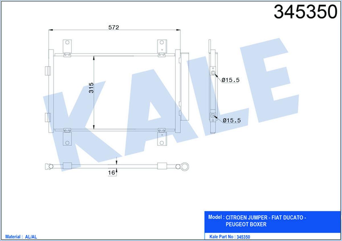 Kale 345350Klima Radyatörü Kondenser Jumper-Ducato-Boxer 537X340x16 Al/Al