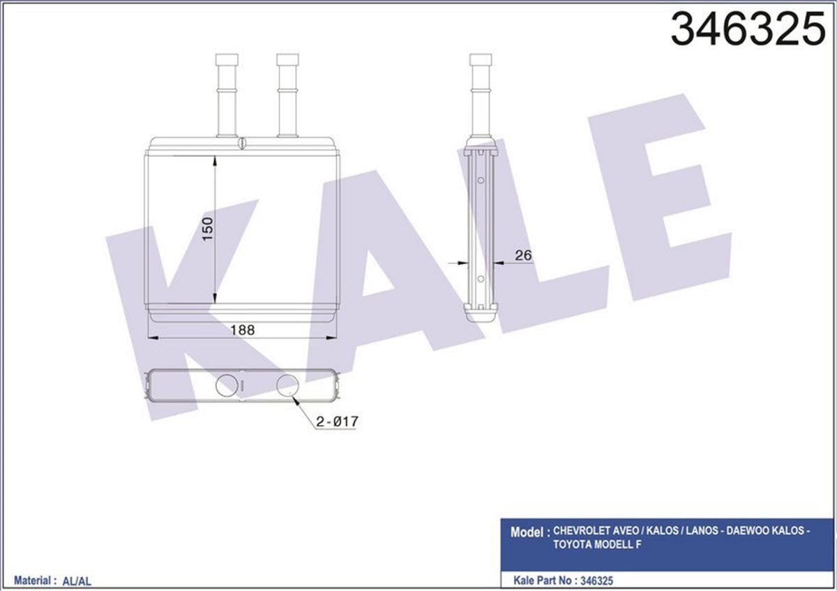 Kalorifer Radyatörü Brazing Daewoo Kalos 03 Chevrolet Aveo 06 Kalos 05 151X192x2