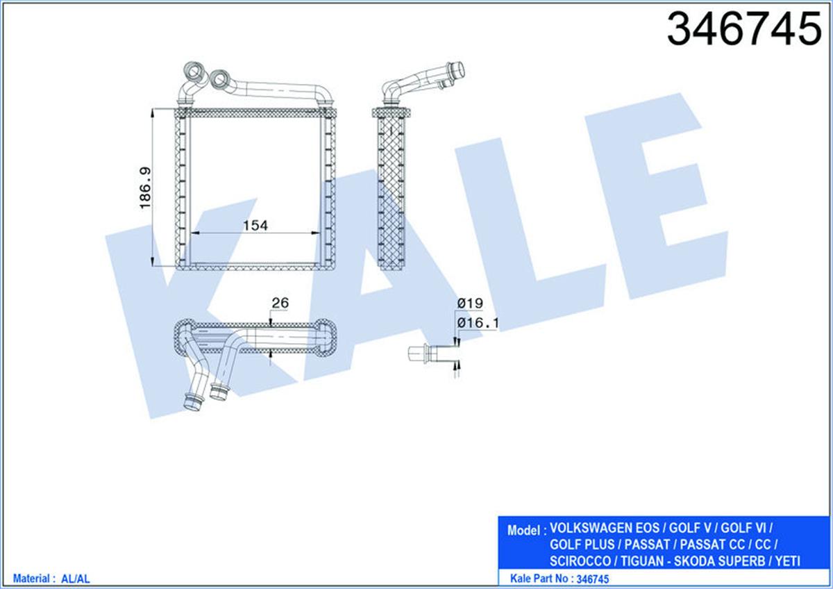 Kalorifer Radyatörü Golf 5-Plus-Octavıa 1.4-1.6-1.9-2.0-Passat 1.6-1.9-2.0 153X1